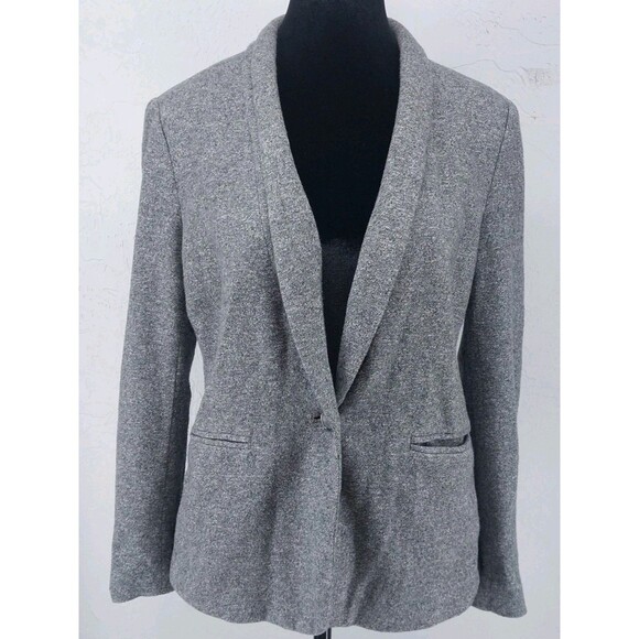 LOFT Gray Marled Cotton Soft One Button Blazer Jacket Size MP Petite - Picture 1 of 6